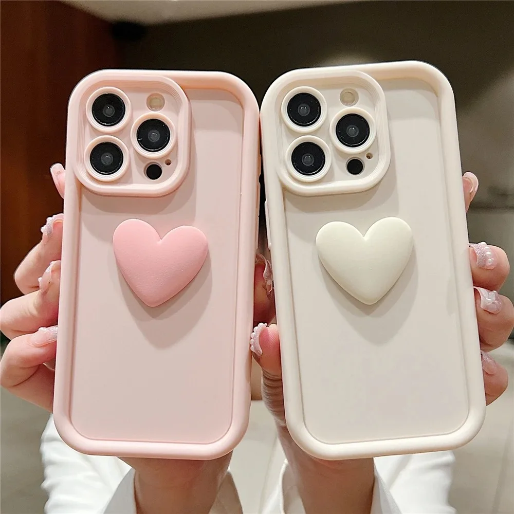 Cute 3D Love Heart Silicone Phone Case for iPhone 15 14 13 12 11 Pro Max XR XS X 8 7 Plus SE 2020 Candy Color Bumper Back Cover