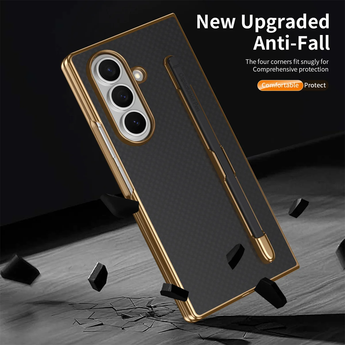 فتحة قلم من الجلد كيفلر مع حافظة لهاتف سامسونج جالاكسي Z Fold 7 6 5 4 3 ZFold7 غطاء حماية مطلي بالكهرباء #5