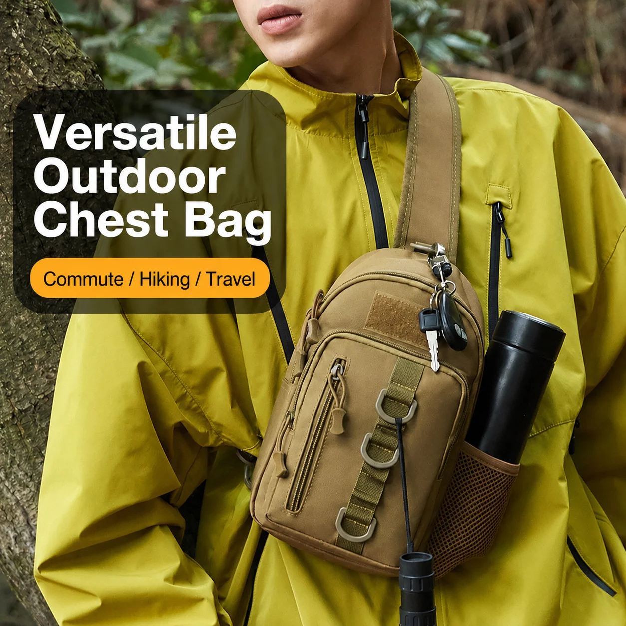 Outdoor Crossbody Backpack Men Compact Sling Chest Bag Water Repellent Oxford Fabric For Walking Cycling Camping Travel Daily
