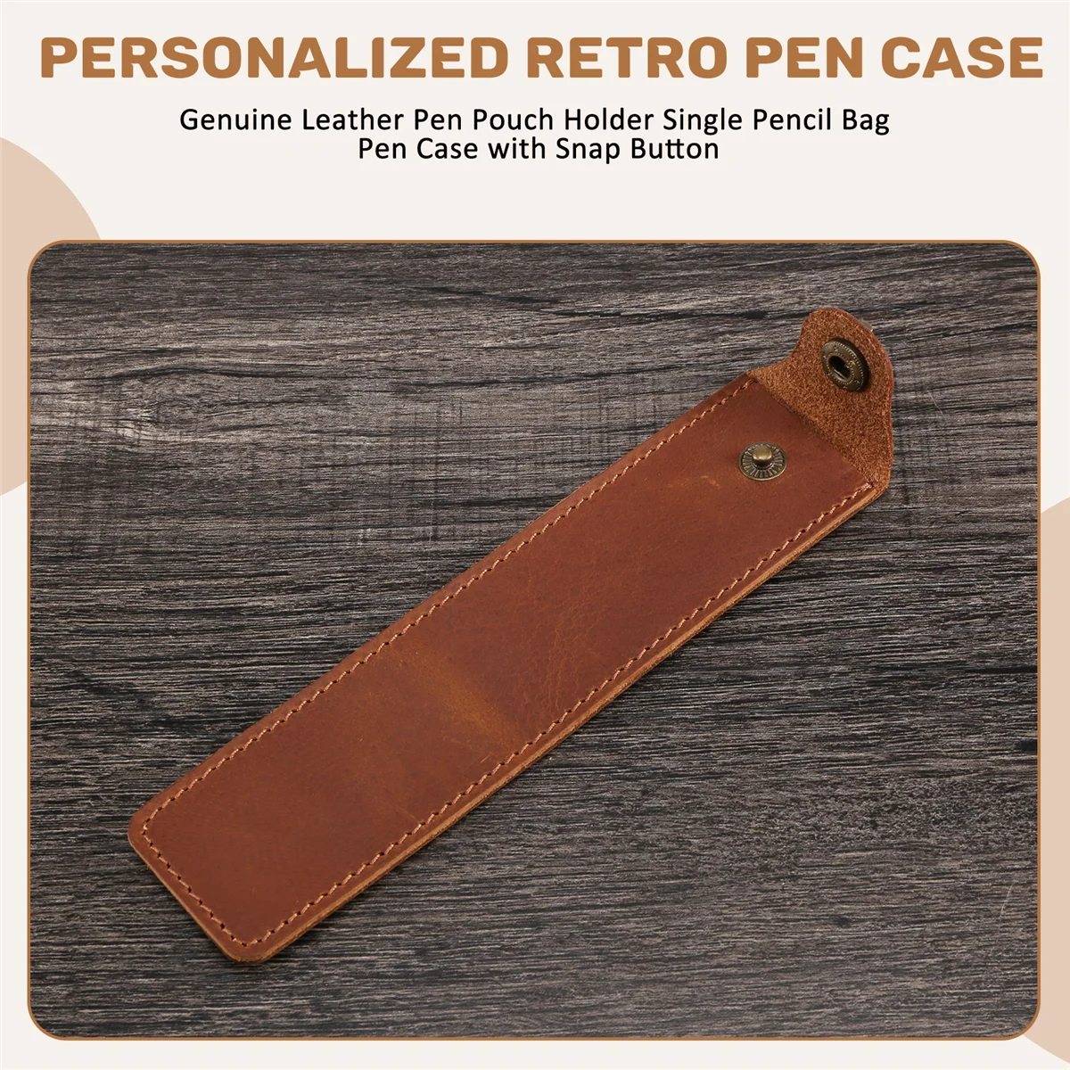 Estuche para bolígrafos de cuero genuino, estuche para lápices individual con botón a presión para bolígrafo estilográfico Rollerball, diversión navideña