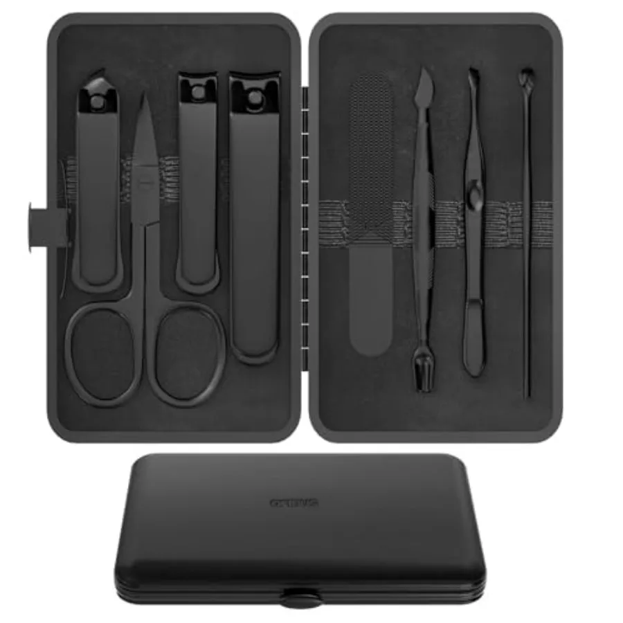 

Precision 8 Pieces Men's Nail Grooming Travel Kit, Stainless Steel Manicure Set with Fingernail and Toenail Clippers, Nail File