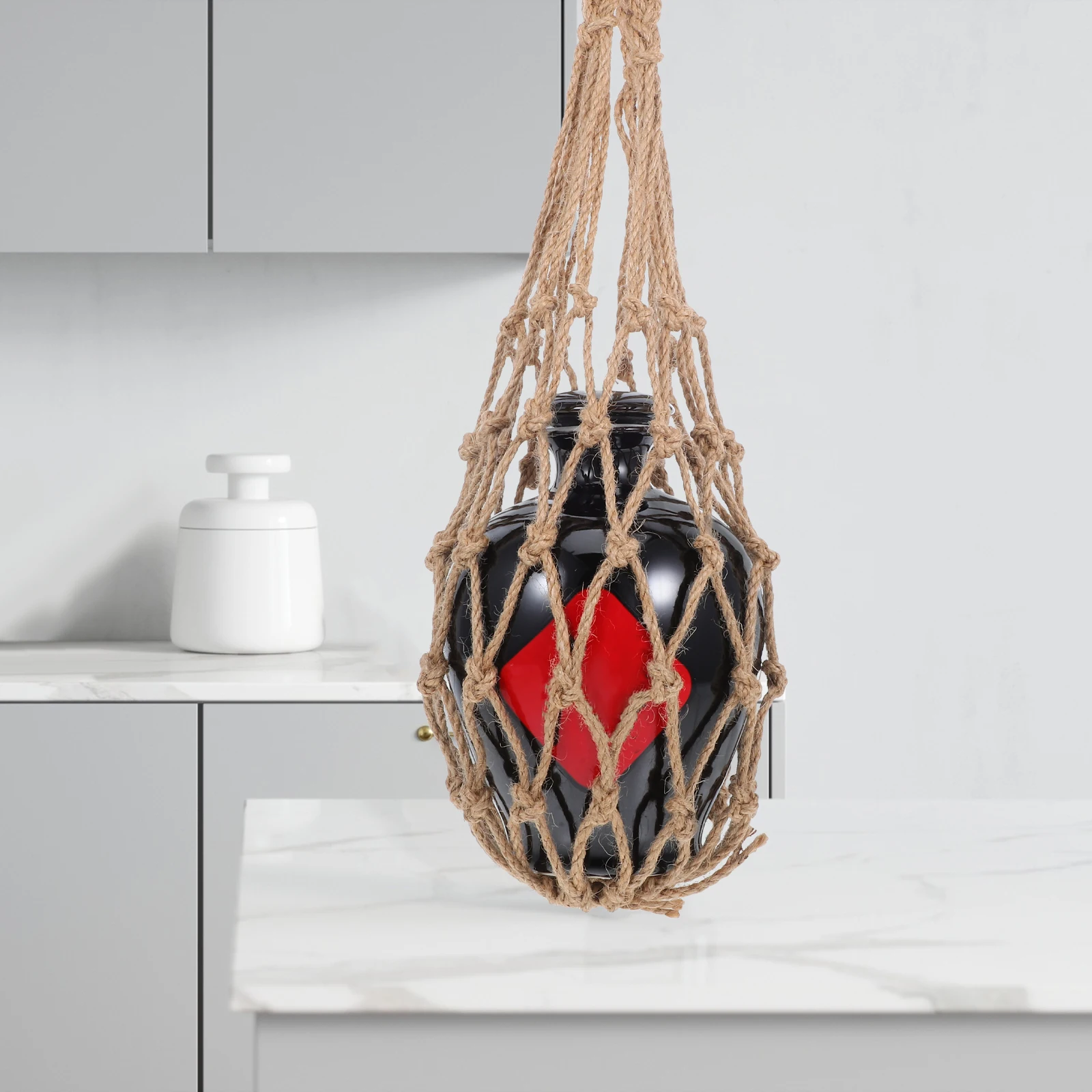 

Water Bottle Wine Jar Net Bag Holder Macrame Jute Rope Netting Bottles Carrier Beige