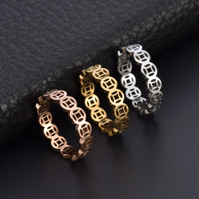 Stainless Steel Gold / Silver Color 4mm Coin Finger Rings for Men Women Size 5-11# Waterproof Luxury Jewelry New Year's Gifts