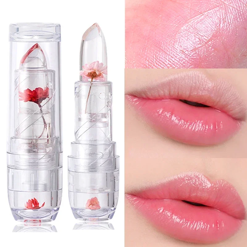 1PC Transparent Jelly Flower Lipstick Moisturizer Long Lasting Temperature Color Change Lip Balm Waterproof Lip Makeup Cosmetic