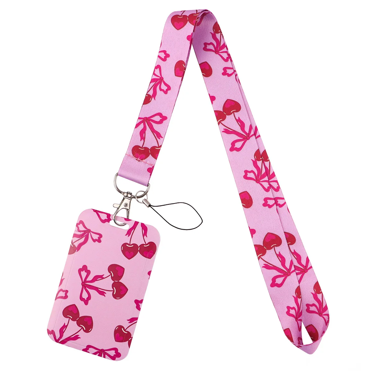Trendy Pink Cherry Lanyard Keychain Vintage Red Poppy Ribbon Hang Rope Keyring Mobile Phone Neck Straps Key Ring Friends Gifts - view 6