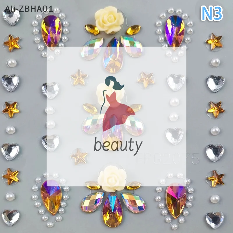 Tattoo Stickers Sweet DIY Body Art Decoration Makeup 1 Sheet Dreamy Crystal Diamond Patch 3D Face Jewels Mermaid Rose Temporary