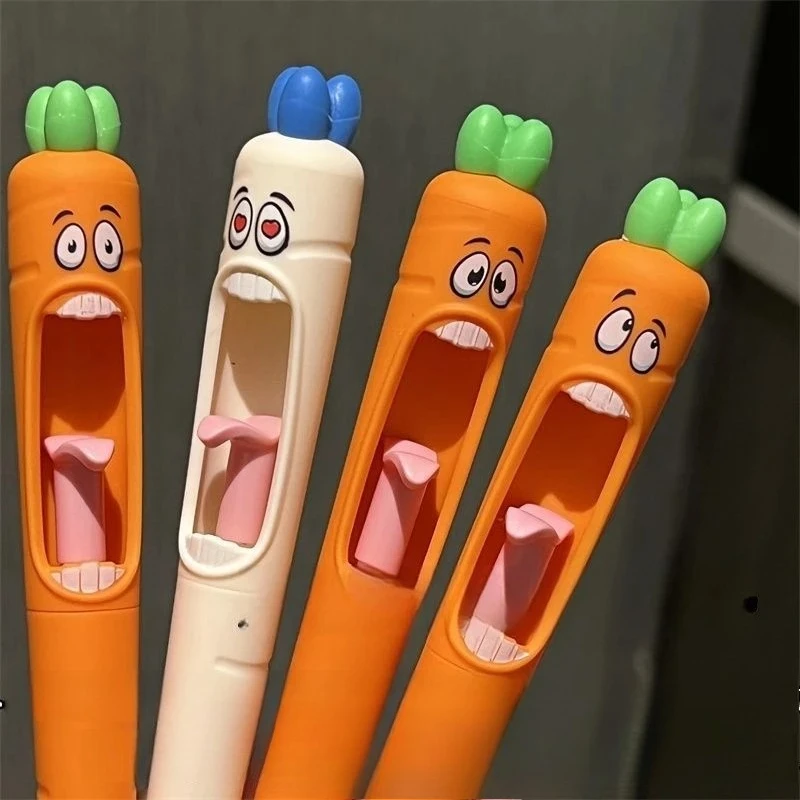 

4pcs Funny Carrot Press Type Black Quick Dry Gel Pen High Value Creative Stress Relief Writing Tool for Study Office School