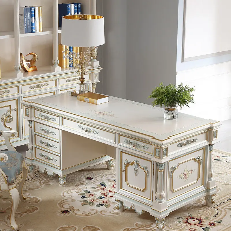 LMM furniture solid wood carving flower 1.8 meters bookcase European handmade gold foil bedroom desk