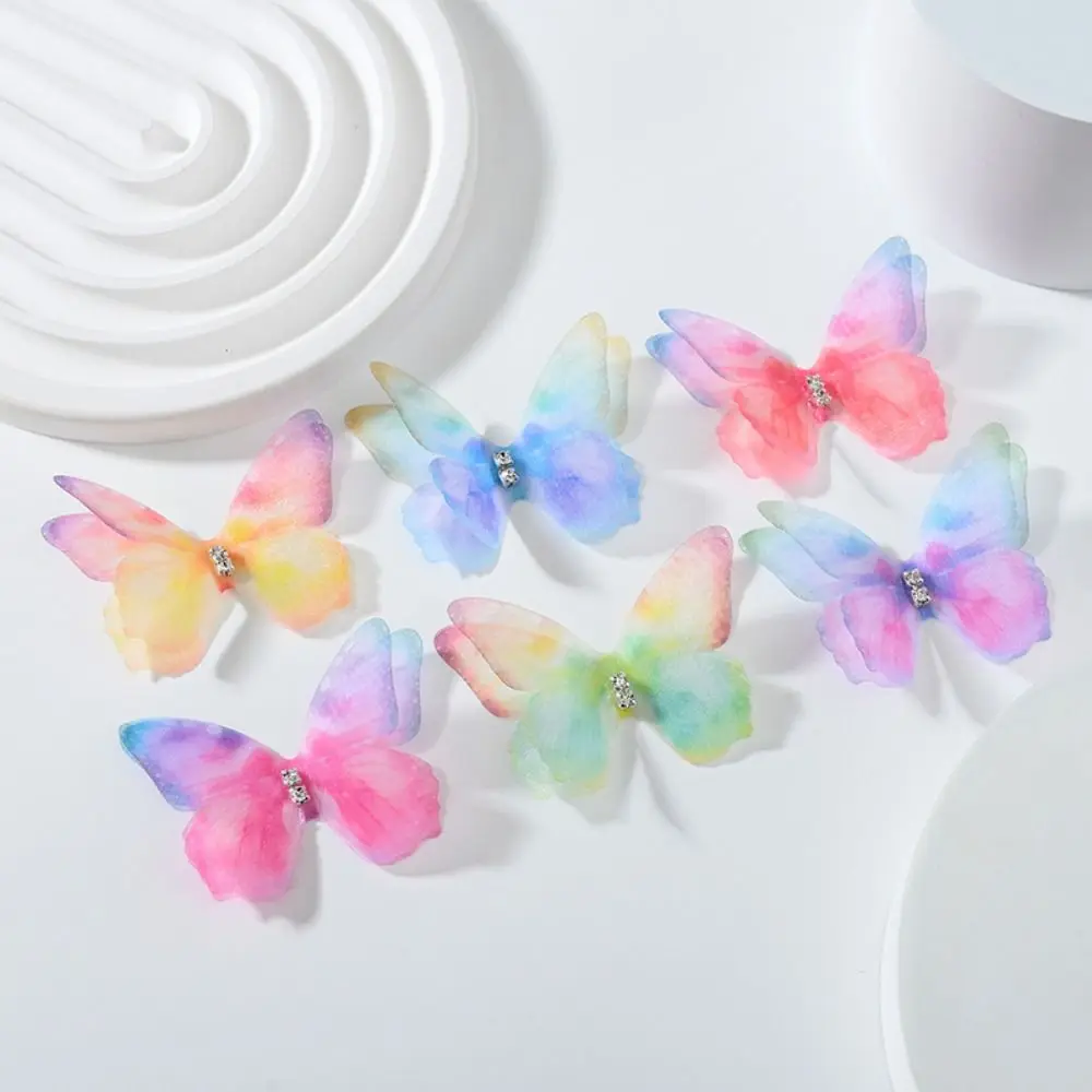 50Pcs 3D Organza Fabric Butterfly Appliques Gradient Color Double-layer Simulation Mesh Butterfly Patch Handmade Sewing Patch
