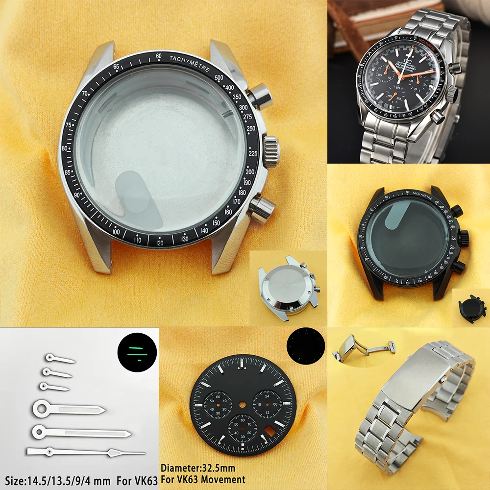 VK63 Case VK63 Dial VK63 Hands VK63 Moon Pattern Watch VK63 39.7mm Cases 32.5MM Dials Vk63 Watches Replacement Parts