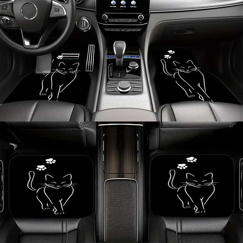 

4 Black Cat Car Floor Mats, Car Front And Rear Seat Floor Mats