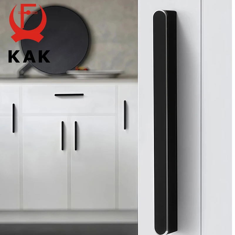 KAK T-Shape Black Kitchen Handles Hidden Cabinet Knobs and Handles Aluminum Alloy Finger Pull Furniture Handle Door Hardware