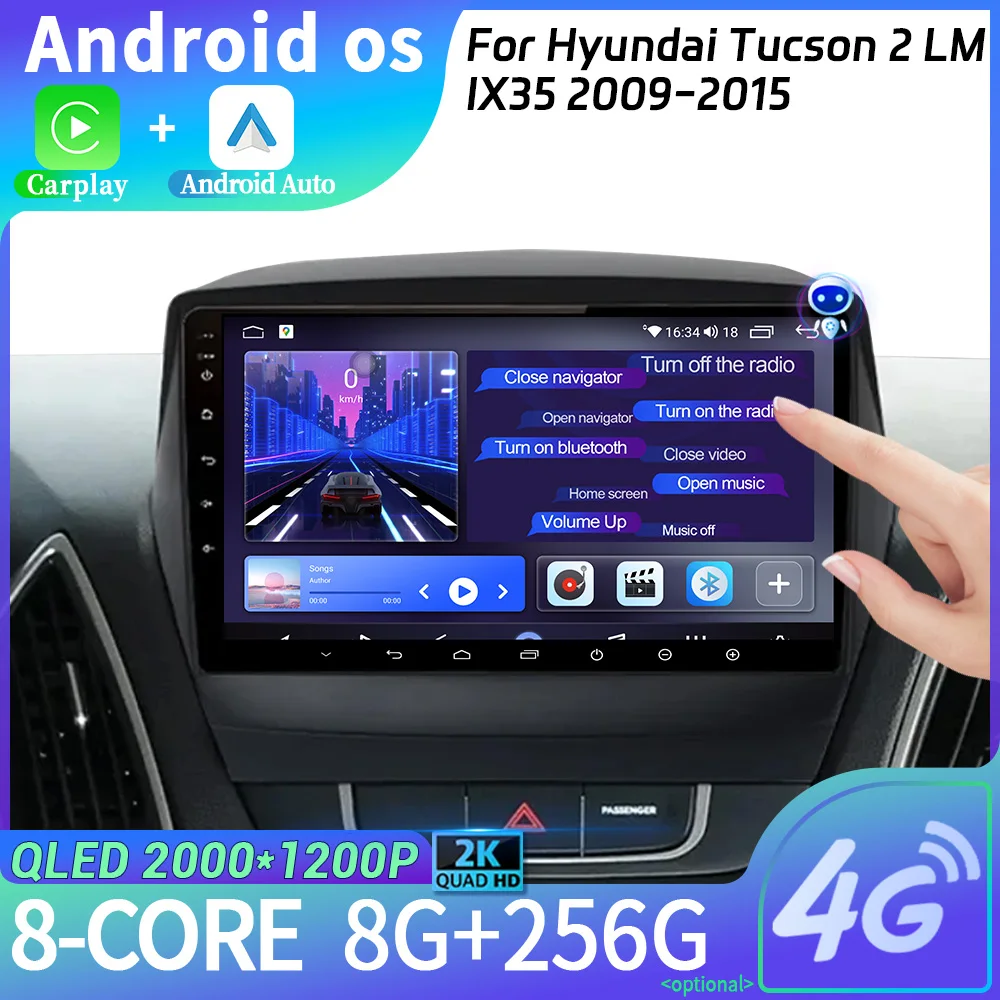 

2DIN Android 14 для Hyundai Tucson 2 LM IX35 2009-2015 Стерео головное устройство Carplay Экран WIFI Автомобильное радио Мультимедийная навигация