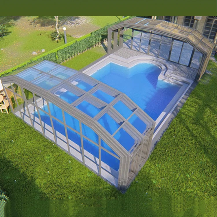 Waterproof roof transparent sun-proof retractable aluminum alloy glass sunroom for swimming pools