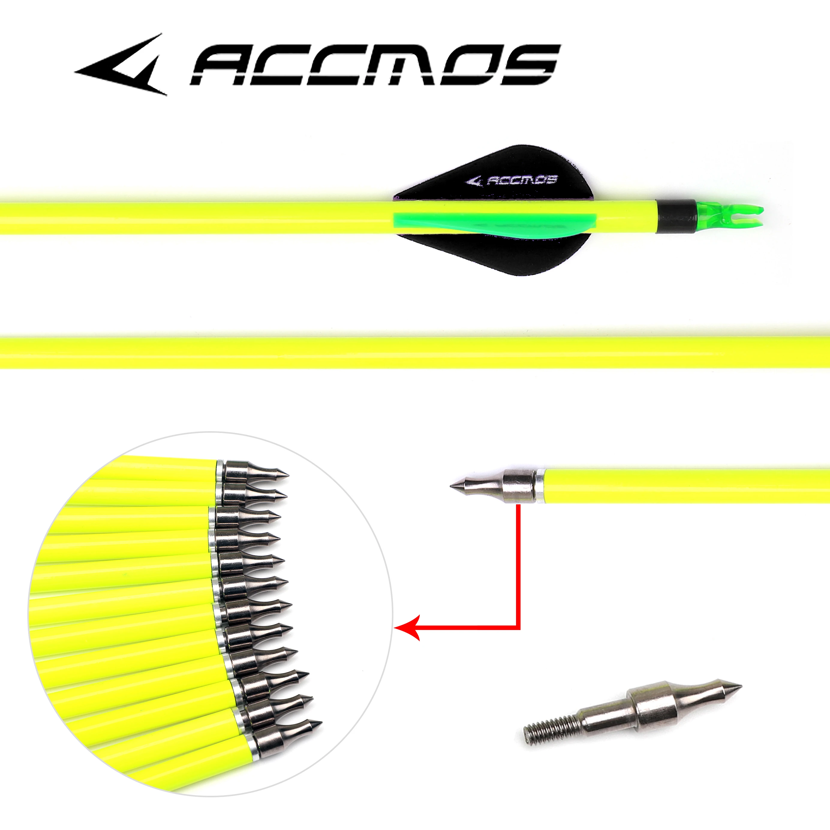 Mixed Carbon Arrow for Recurve or Compound Bows, Archery, Hunting, Yellow, Spine 500, 28 in, 30in, 6 PCs, 12PCs