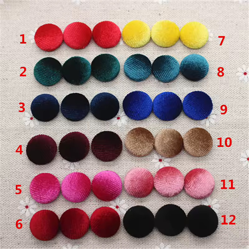 50 יחידות 15mm בד קטיפה מכוסה כפתור עגול Flatback Cabochon כפתורי קישוט בעבודת יד אביזרי רעיונות DIY