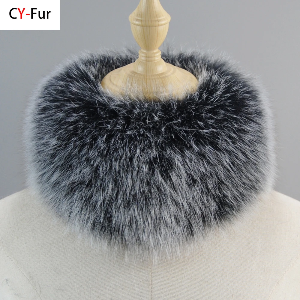 Hiver fourrure de renard cou plus chaud de haute qualité tricoté naturel moelleux bandeau mode anneau écharpe marque femmes réel fourrure de renard anneau foulards