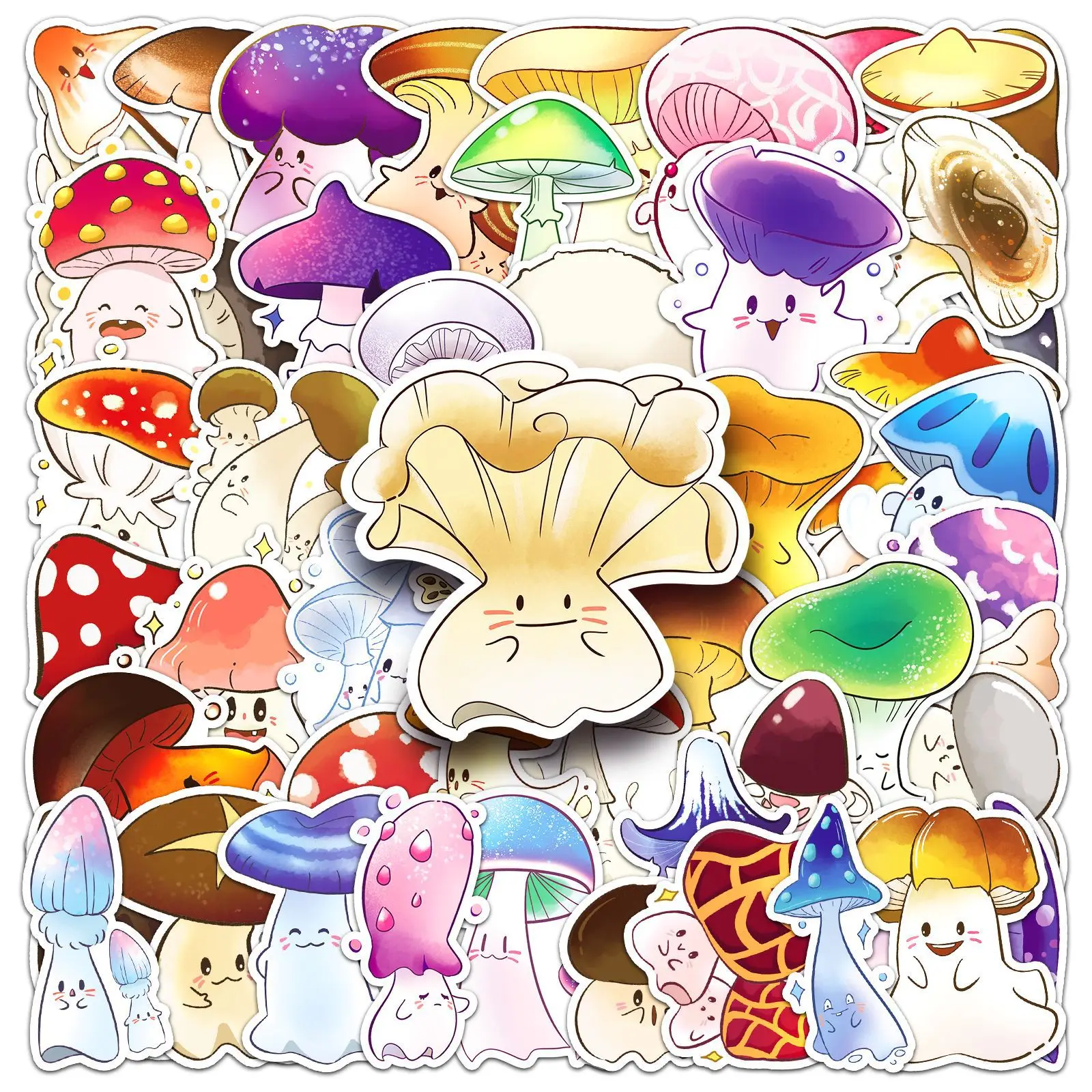 51 Pcs Ghost Mushroom Halloween Stickers Cartoon Cute Hand Drawn Waterproof Vinyl Decals for Stationery Water Cup Phone
