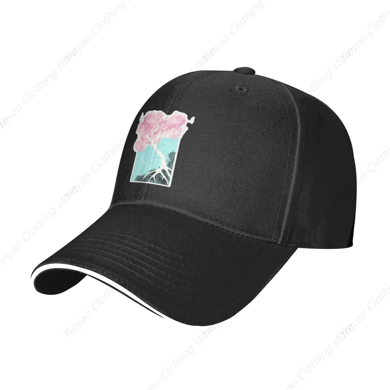 Cherry Blossom Tree Pattern Truck Hat Men's and Women's Outdoor Sports Fashion Baseball Hat Adjustable Sandwich Hat