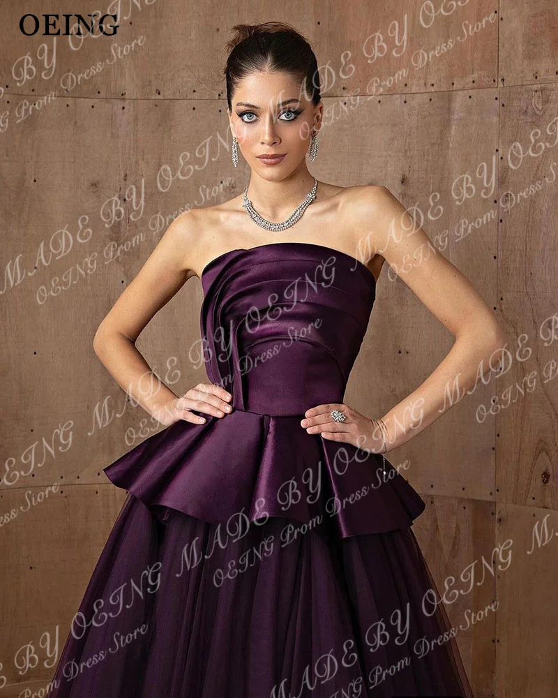 OEING Elegant A-Line Prom Dresses Strapless Floor-Length Party Gowns Soft Tulle Vestidos de noche Customized