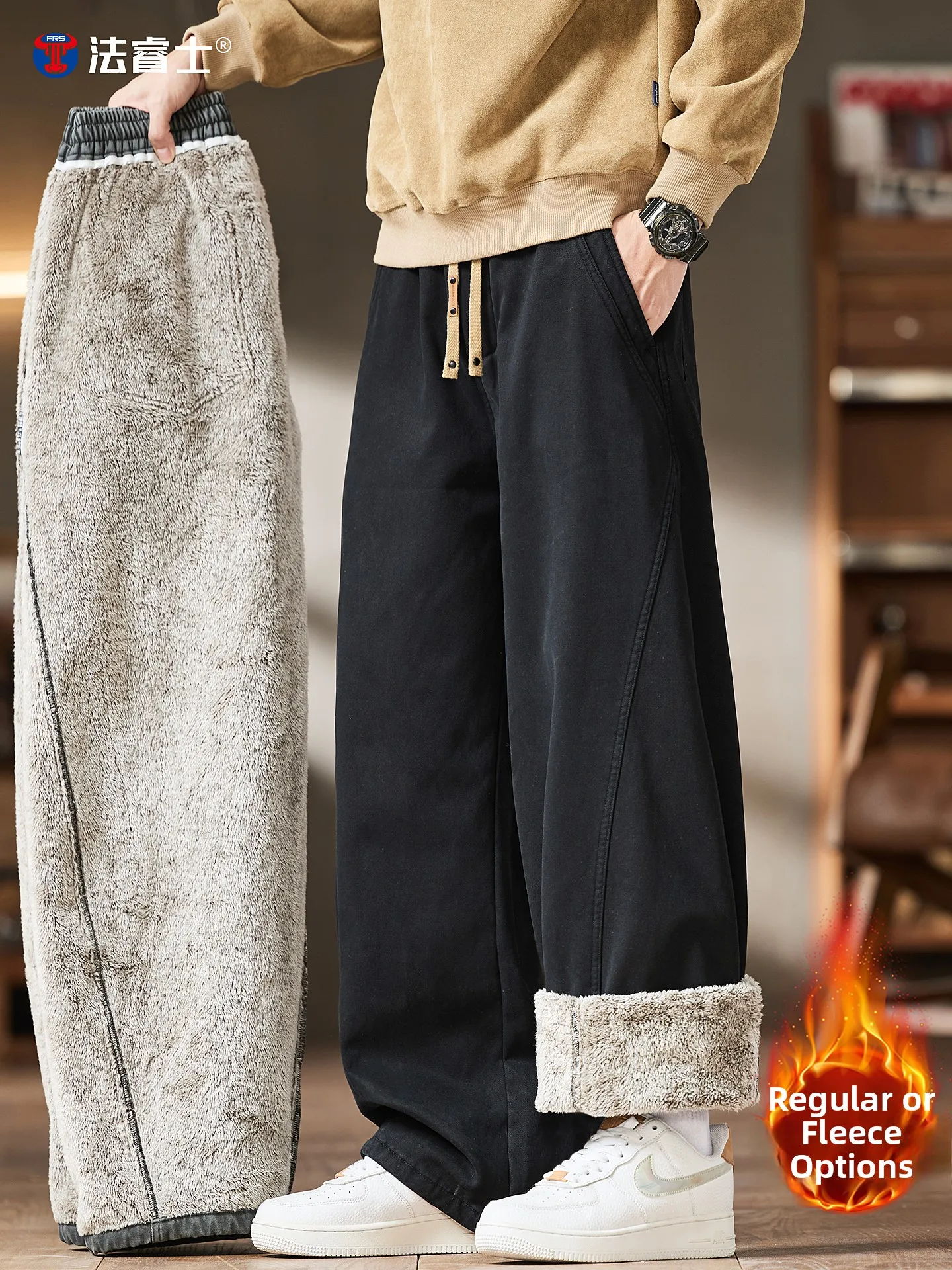 

Men's Pure Cotton Work Trousers Winter Thiened Straight Leg Casual Pants Youth Leisure Trousers with ket Middle Waist