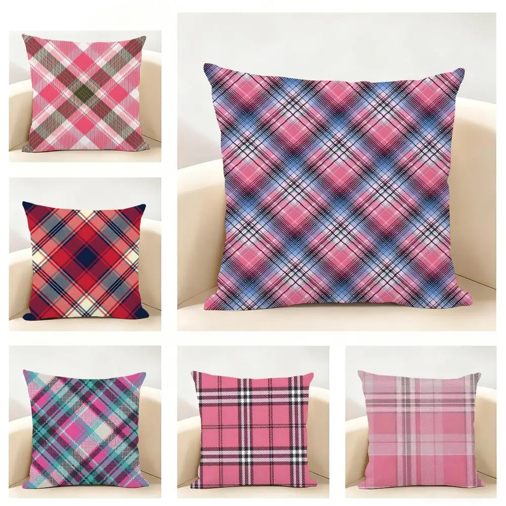 Classic Simple Pattern Art Plaid texture Cushion Cover Linen Pillowcase Soft  for Sofa Bed Home Room Decor
