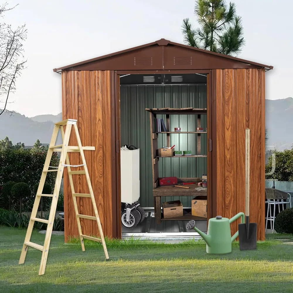 

6x6 FT Outdoor Storage Shed with Side Window & Woodgrain, Lockable Sliding Doors, Outdoor Storage Shed