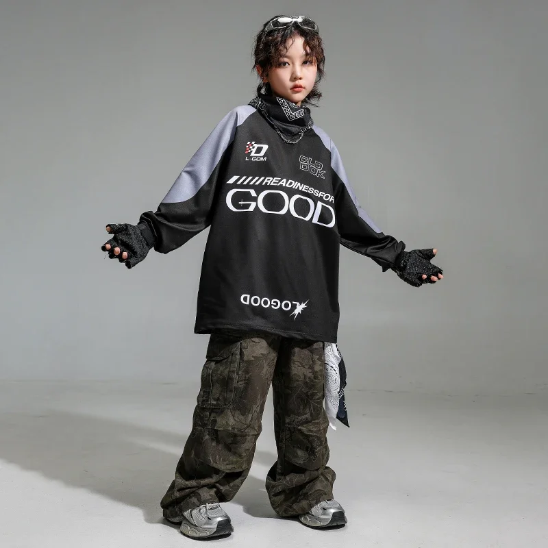 Ragazzi Abbigliamento Hip Hop Danza di strada Camo Pantaloni cargo Ragazze K-pop Jogging Abiti Bambini Jazz Set di vestiti sportivi Bambini Streetwear