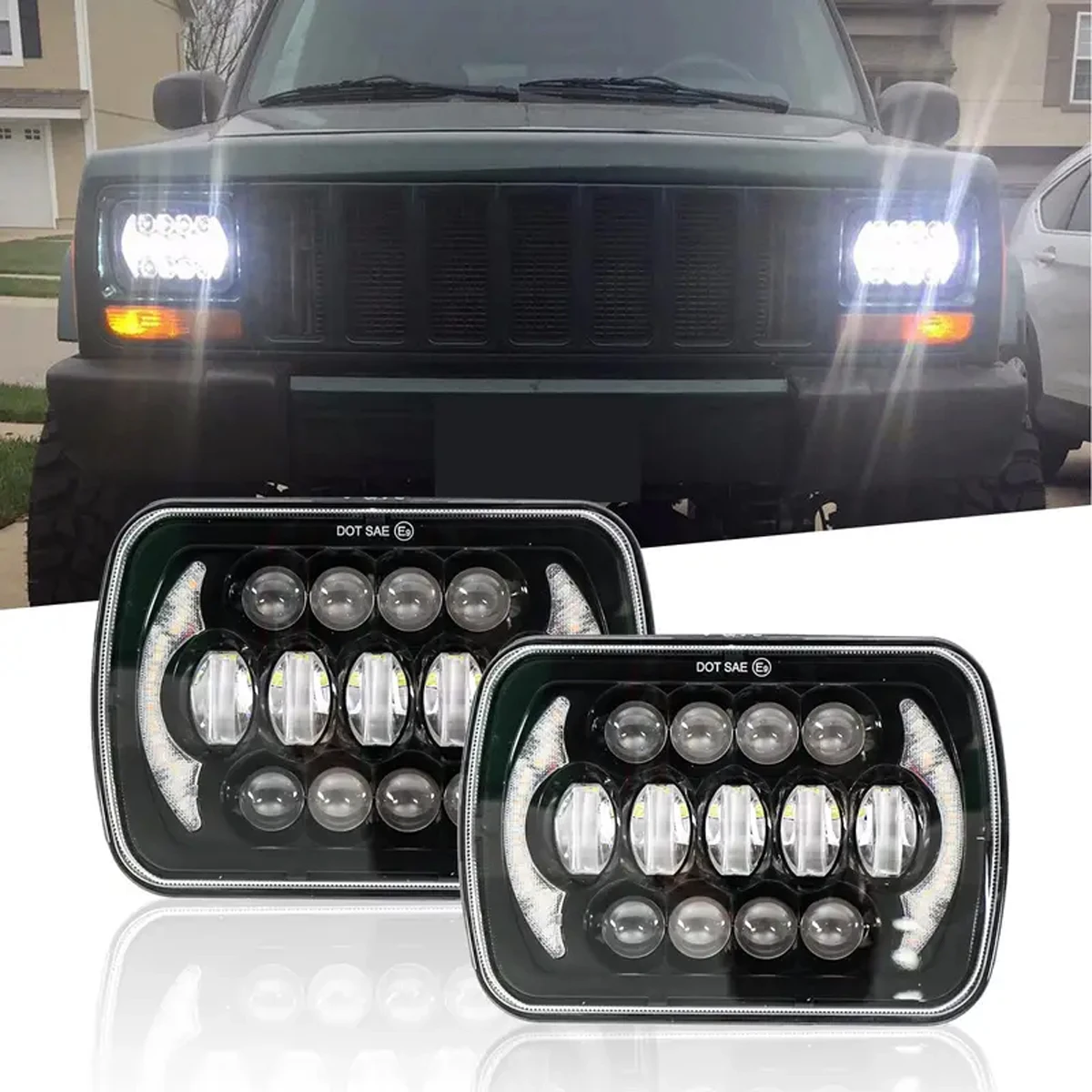 Faro LED cuadrado de 5x7, 4x6, 7 pulgadas, blanco, amarillo, señal de giro alta/baja para Suzuki Samurai Jeep Wrangler todoterreno 4x4
