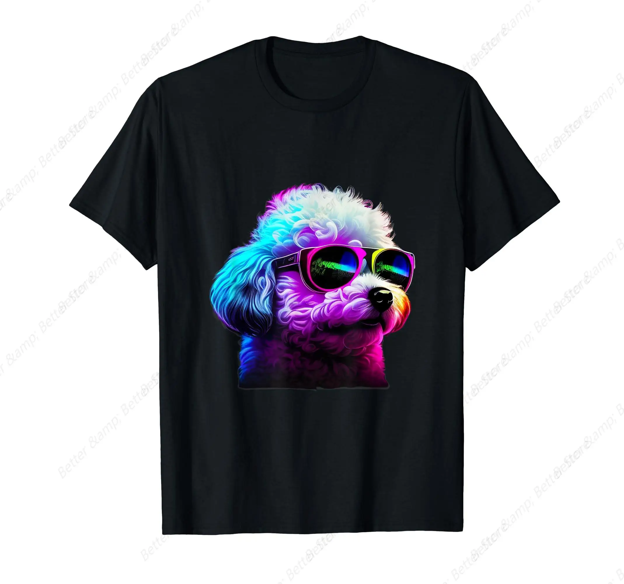 Cool Bichon Frise Dogs T-Shirt Men's Casual Street Style Stretch Round Neck Tee Shirt For Summer