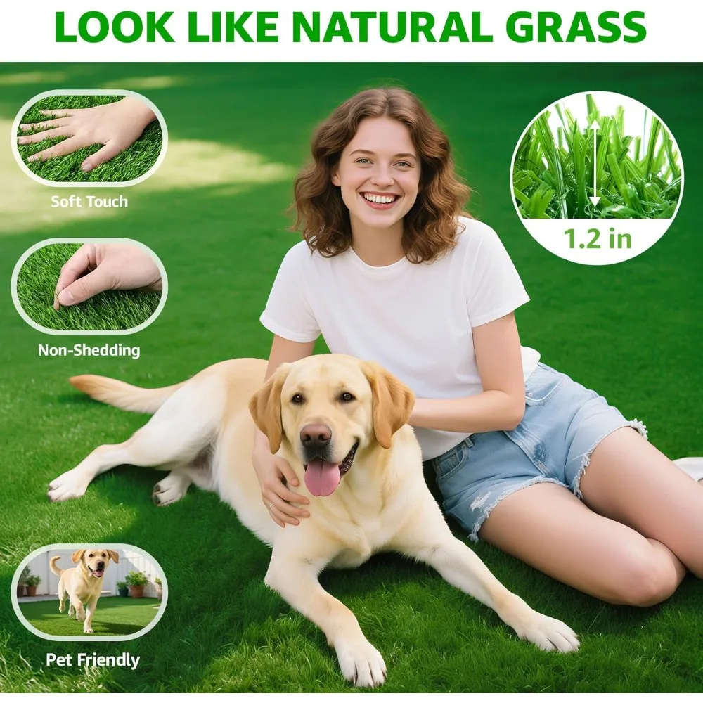 5ft x 8ft العشب الاصطناعي العشب داخلي في الهواء الطلق ، واقعية الاصطناعية وهمية الحديقة البساط لحديقة شرفة الفناء مع ثقوب الصرف #4