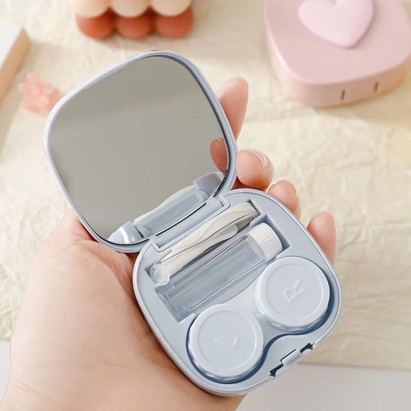 

Cute Contact Lens Holder Heart Shaped Case with Mirror Macaron Leakproof Dual Container for Daily Lens Care Travel Essentials