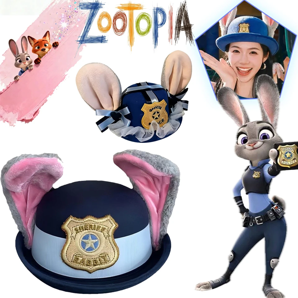 NEW Disney Zootopia 2 Judy Hopps Bendable Bunny Ear Sheriff Hat | Cosplay/Christmas/Anime Rabbit Police Movie Accessory