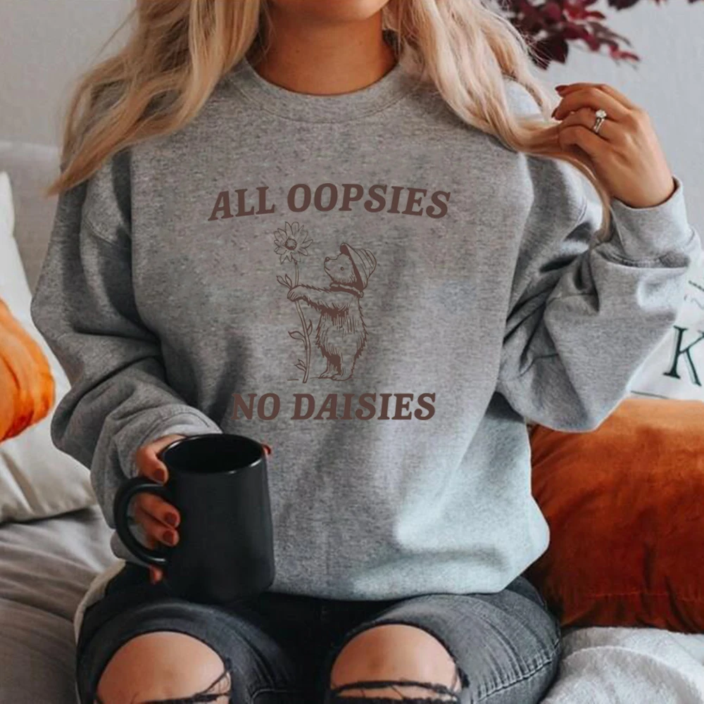 Alle Oopsies No Daisies Sweatshirt Ästhetischer Pullover Mental Health Sweatshirt Lustiger Bär mit Daisy Flower Hoodie Lässiger Pullover