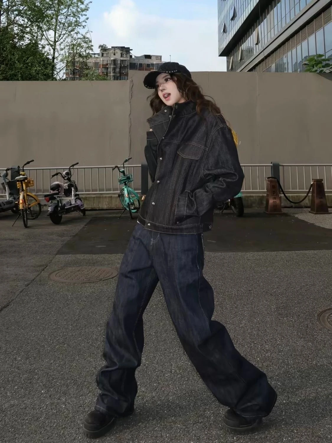 2000s Dark Gothic High-End Slim Pure Color Denim Jacket Y2k American Vintage Casual New High Street Coats Subculture Cardigan