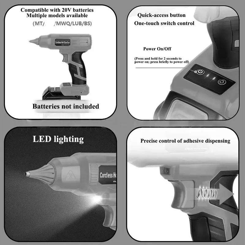 HG06 Cordless Glue Gun with Digital Display Dispensing Compatible For MT/MWQ/BS/RY 18/20V Lithium-ion Batteries DIY Power Tool