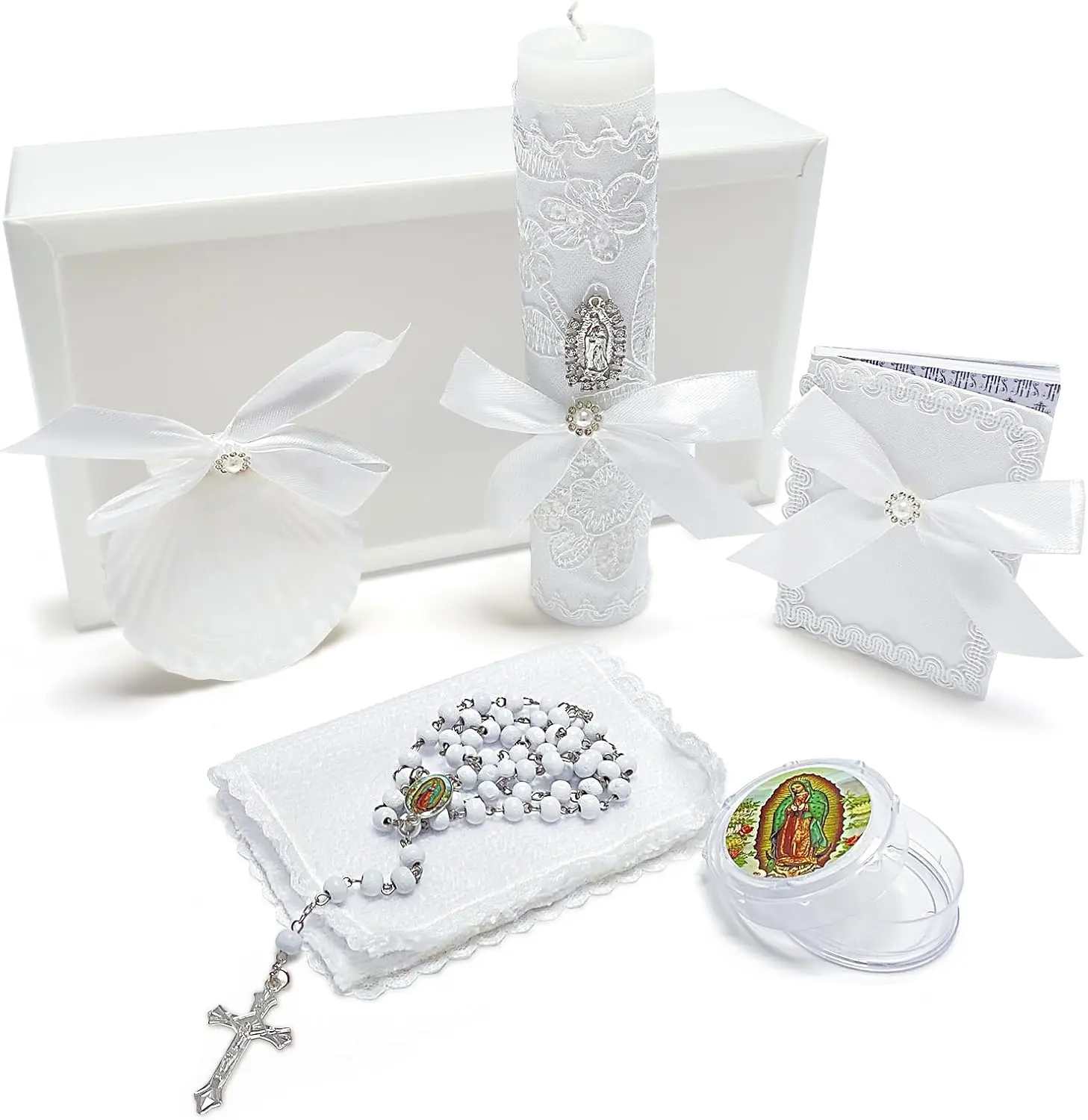 

Baptism Candle Set for Boys Girls,White 5 PCS Baptism Kit Catholic Candle,Baptismal Towel,Baptismal