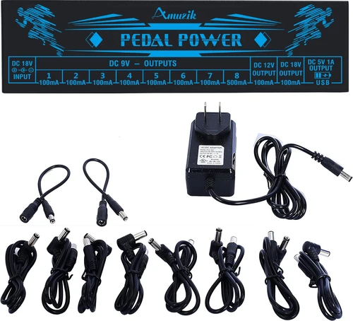 Imagen 2 del producto Amuzik-fuente de alimentación de Pedal efector de guitarra, 10 salidas CC aisladas, 9V, 12V, 18V, Pedalera de efecto fuente, puerto USB para teléfono móvil
