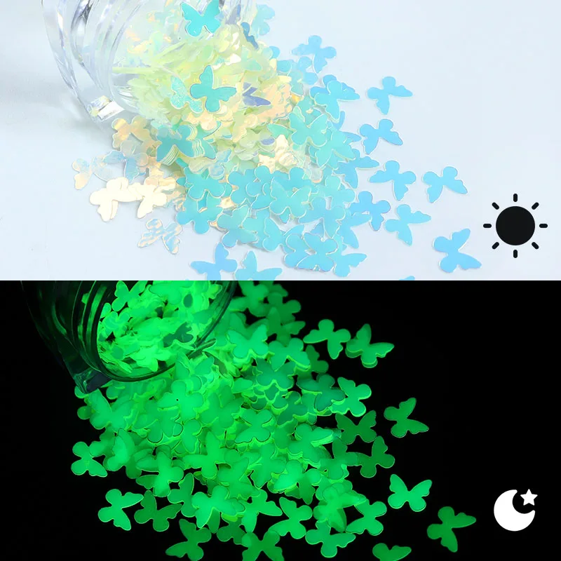 Stelle luminose luna Glitter fiocchi per resina epossidica riempimento luce verde farfalla resina paillettes orecchini portachiavi che fanno forniture