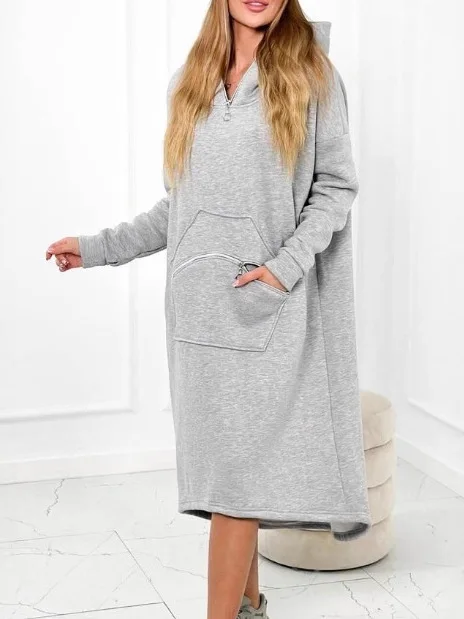 Solto com capuz zíper dr feminino casual suor saia longa sve fibra de poliéster cor pura primavera outono faion