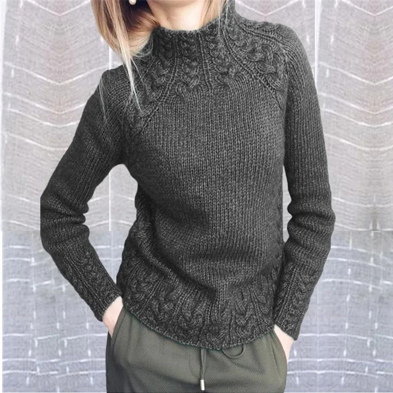 Green Crochet Turtleneck Sweater Kintted Women Thick Pullovers Khaki Spring Autumn Winter Jumper Y2k Top Jumper Streetwear