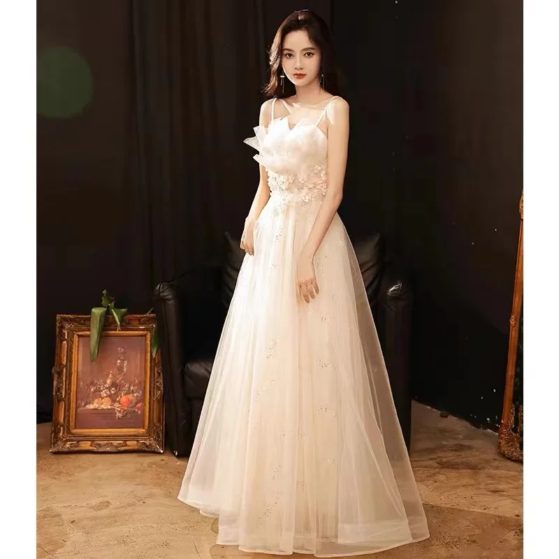 Giyu Fairy Lace Followers Korea Wedding Dress Photoshoot Draped Floor-Length Evening Gown Dress Birthday Party Dress