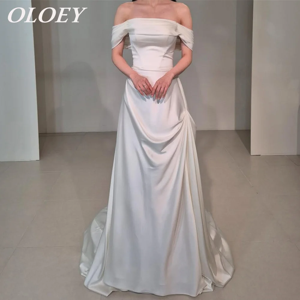 

OLOEY Elegant A Line Wedding Dress 웨딩드레스 Korea Photo Shoot Floor Length Long Bridal Gowns Customized Pleat Soft Satin