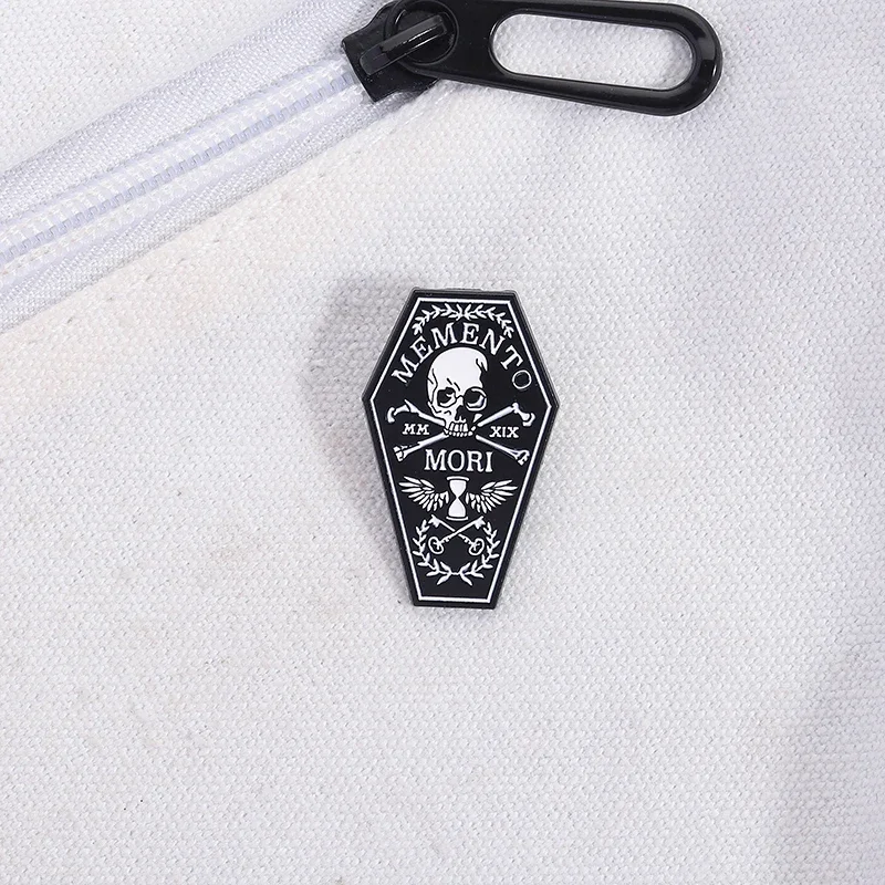 

Punk Gothic Coffin Skull Enamel Pins Memento Mori Skeleton Brooches Lapel Badge Backpack Accessories Jewelry Gift for Friends