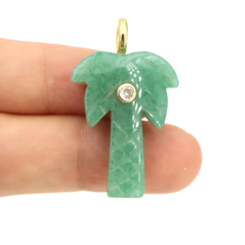 Natural Stone Coconut Tree Pendant with Zircon Crystal Gemstone Charms for Jewelry Making Handicrafts DIY Necklace Accessories - view 6