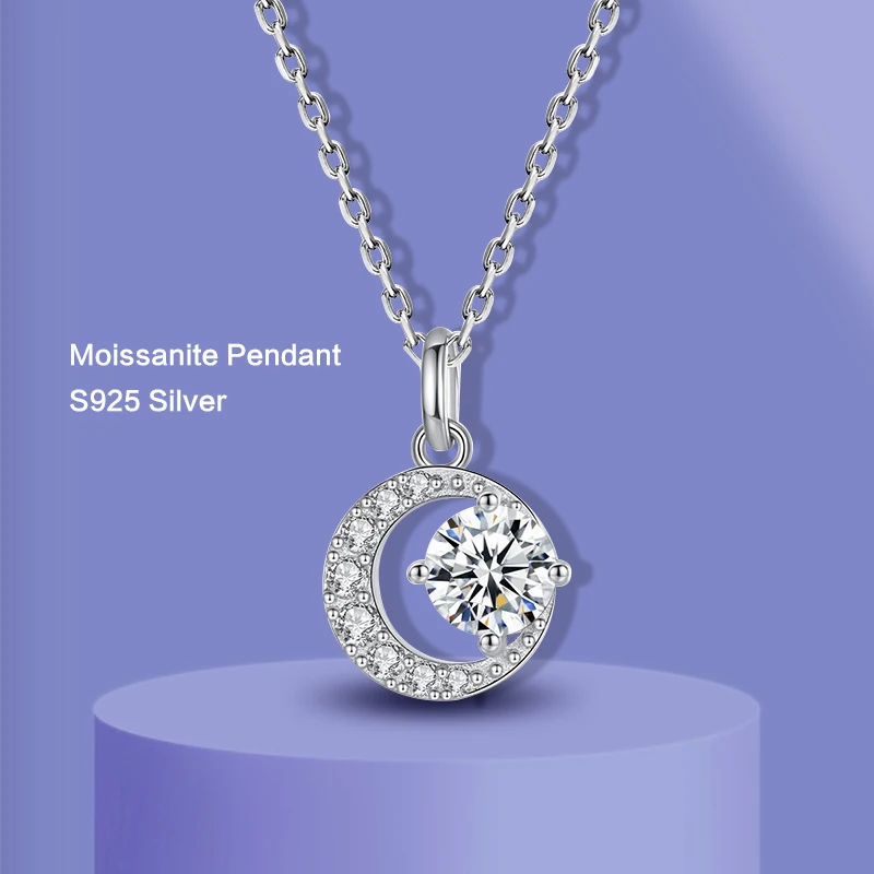 

Сертификат GRA 1,0 карата D Цвет Муассанит Подвеска Солнца и Луны - Ожерелье из стерлингового серебра 925 пробы Космический юбилей Ювелирные изделия Подарок