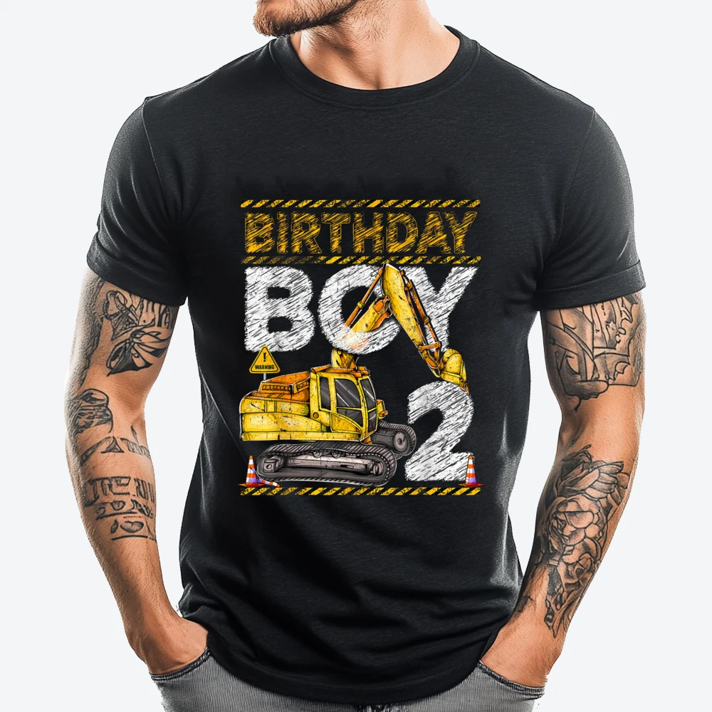 

Birthday Boy 2 Construction 2nd Birthday Excavator Funny Shirt Unisex White T Shirt Men Easter Sunday