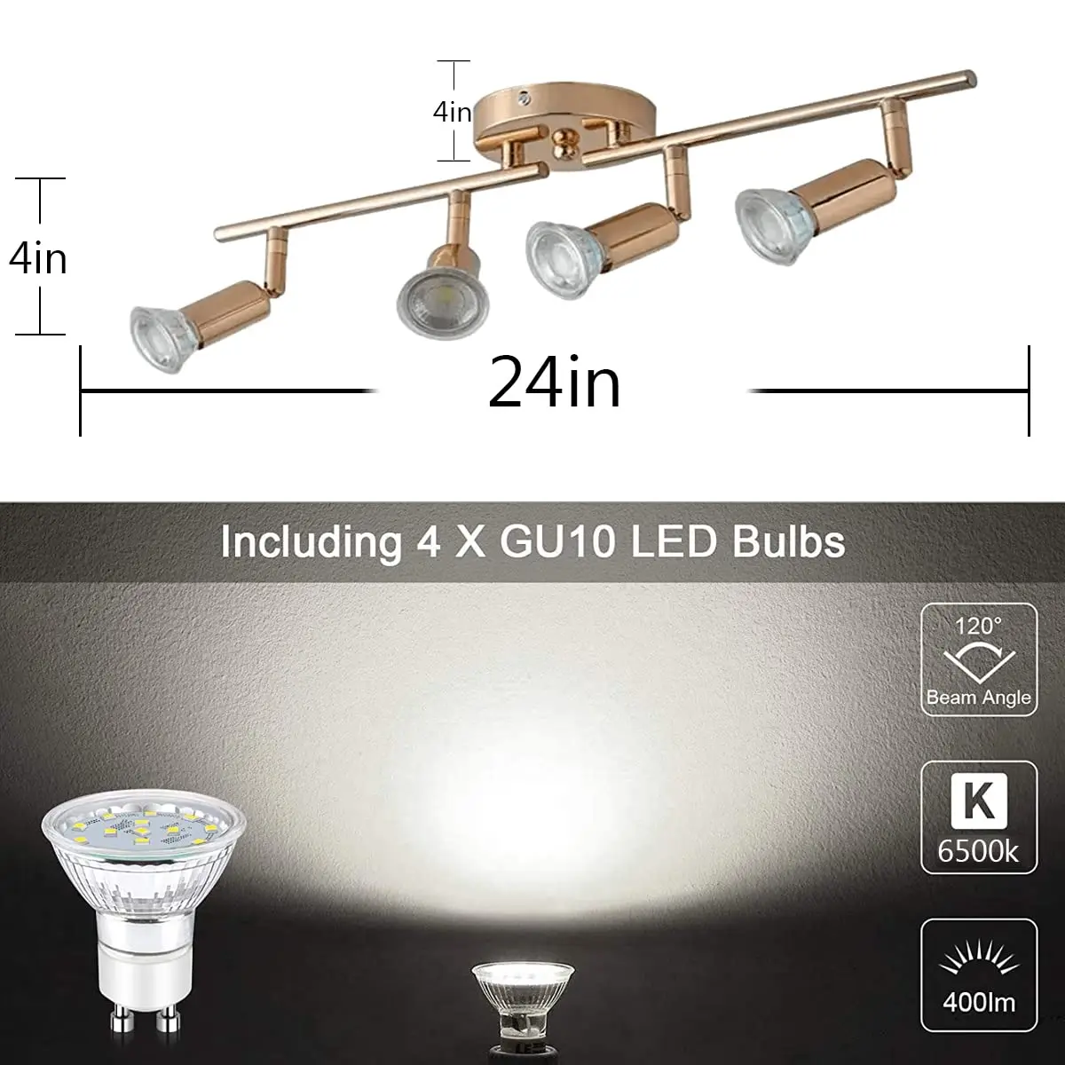 Lampu sorot LED COB lampu sorot fleksibel, Kit 4 lampu kepala dapat diputar untuk dapur ruang tamu lampu langit-langit 4 × GU10 bohlam termasuk