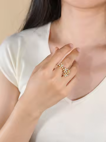 HFE Flower Open Ring S925 Sterling Silver Sparkling D VVS1 Moissanite Ladies Gorgeous Wedding Accessories Party Elegant Jewelry