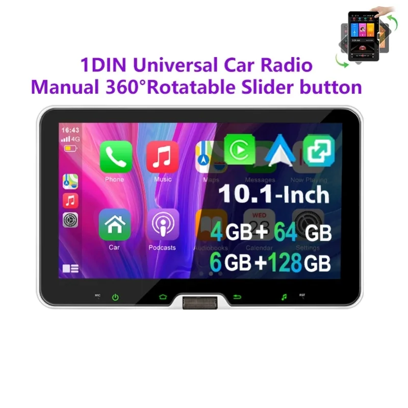 ESSGOO 10,1" Android 15 4GB+64GB/6GB+128GB Autoradio mit Wireless Carplay 360 °   Drehbarer Touchscreen-Autoradio mit Wireless Carplay, Android Auto, GPS-NAVIGATION, RDS, FM, WIFI, Bluetooth, Mirror